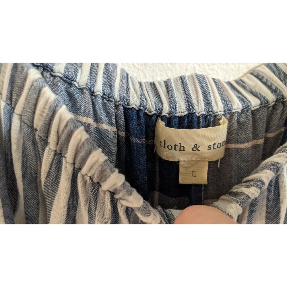 Women's Cloth & Stone Blue & White Striped Off Shoulder Viscose Blend Dress L - Picture 8 of 8